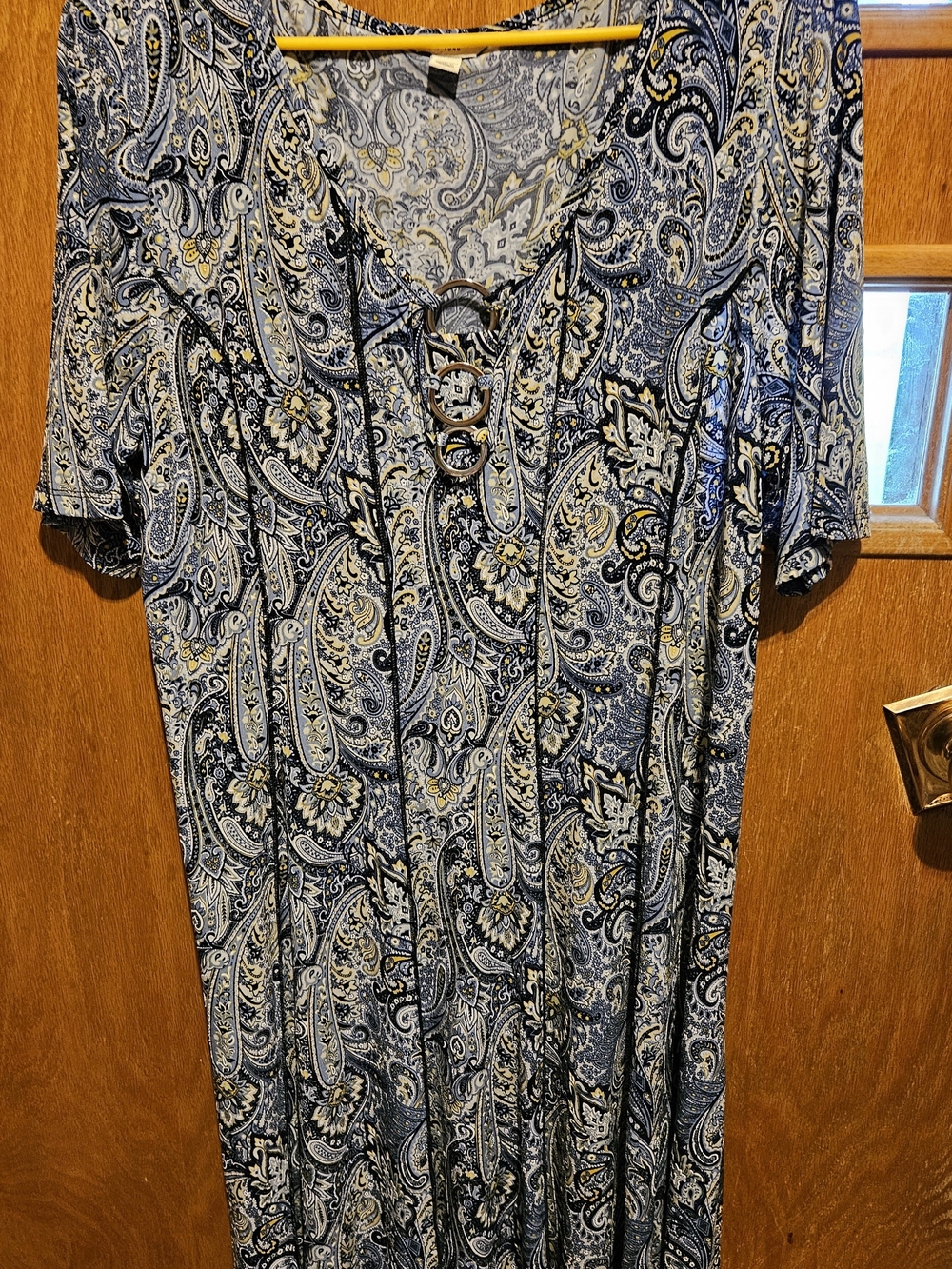 Cato Blue Paisley V-Neck Tunic with Ring Detail